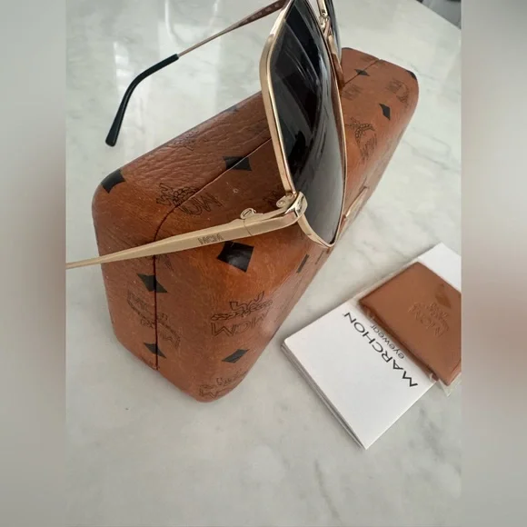 MCM Square-Frame Visetos-Print Sunglasses With Brown Case/Cleaning Cloth